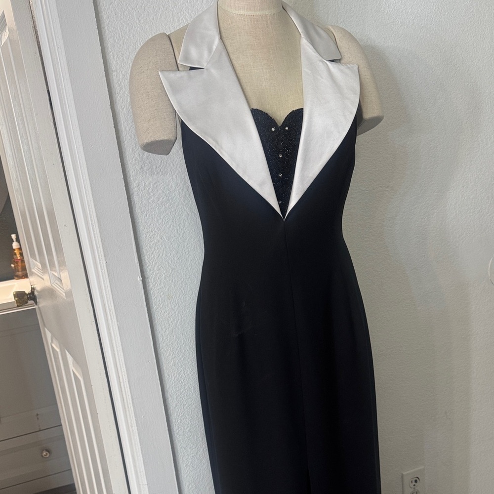 Elegant Black and White Halter Dress